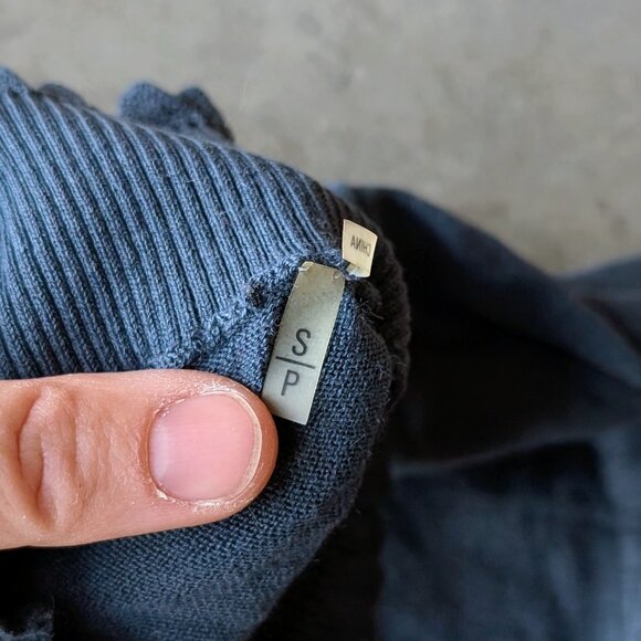 Tahari Blue Ruffle Mock Neck Silk Cashmere Knit Top small - Picture 6 of 9